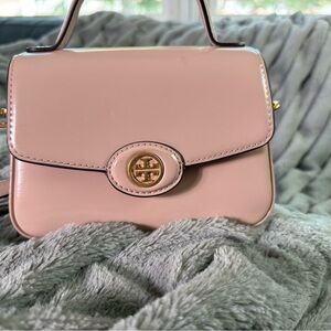 Tory Burch Small Robinson Spazzolato Top Handle Blush Bag with Removable Strap